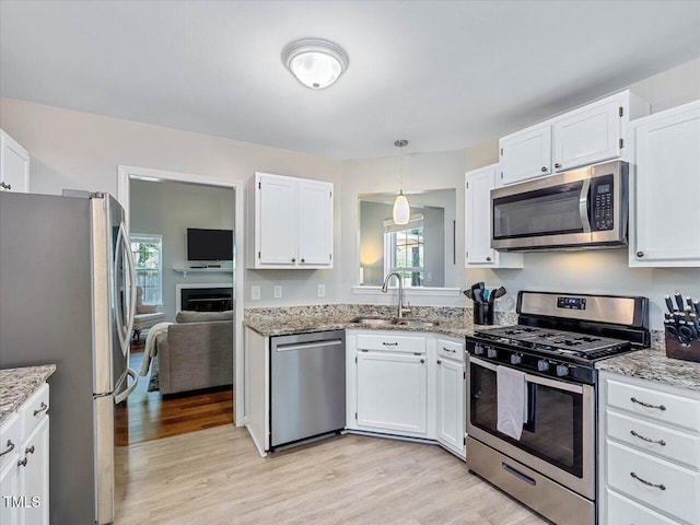 221 Antique Lace Way, Holly Springs, NC 27540 - kitchen featuring appliances with stainless steel finishes, healthy amount of natural light, light wood finished floors, and light stone counters