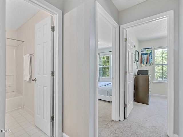221 Antique Lace Way, Holly Springs, NC 27540 - corridor featuring a textured ceiling, plenty of natural light, and carpet