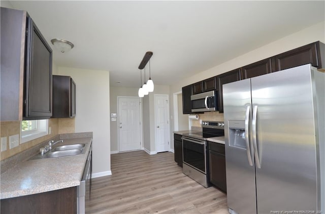 479 Broad Dr, Raeford, NC 28376 - kitchen with stainless steel appliances, a sink, tasteful backsplash, and dark brown cabinetry