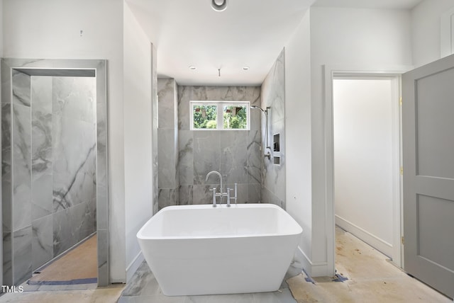 1225 Dixie Trl, Raleigh, NC 27607 - bathroom with a freestanding tub and a walk in shower