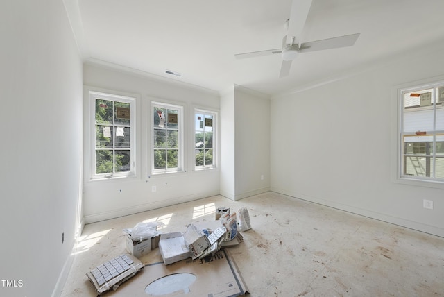 1225 Dixie Trl, Raleigh, NC 27607 - unfurnished room with crown molding, healthy amount of natural light, and a ceiling fan