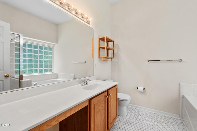1406 Pebble Creek Xing, Durham, NC 27713 - bathroom featuring vanity, a bath, a shower with door, and tile patterned floors