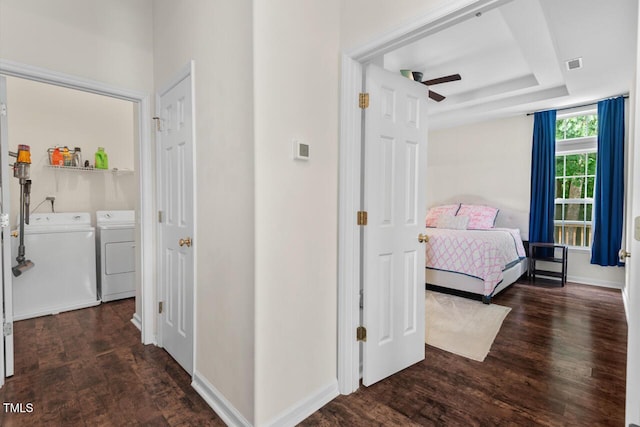 1406 Pebble Creek Xing, Durham, NC 27713 - corridor featuring independent washer and dryer, wood finished floors, and a raised ceiling
