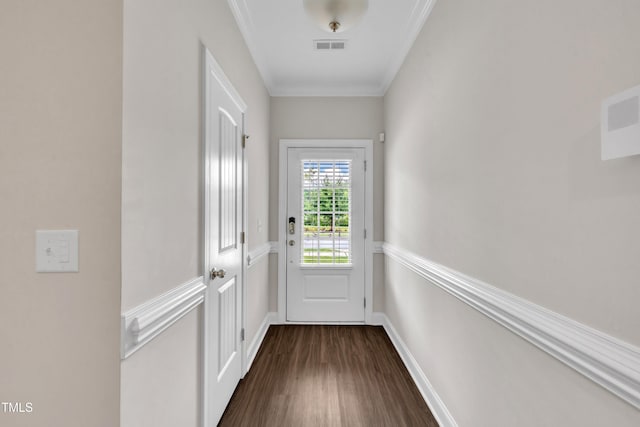656 Barneswyck Dr, Fuquay Varina, NC 27526 - doorway featuring dark wood-type flooring and ornamental molding