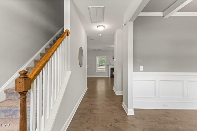 509 Holden Forest Dr, Youngsville, NC 27596 - hallway with wood finished floors and stairs