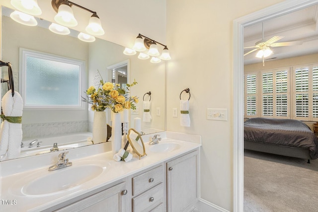 2311 Woodwyck Way, Raleigh, NC 27604 - full bathroom with double vanity, a bath, a ceiling fan, and ensuite bathroom