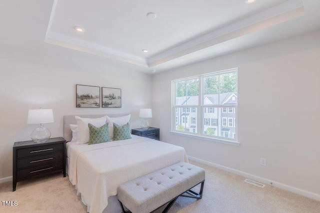 1359 Chowan Ave, Durham, NC 27713 - bedroom with a raised ceiling, light carpet, and recessed lighting