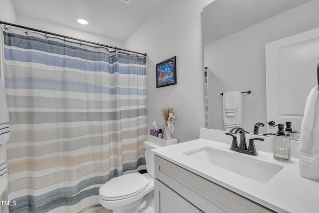 1729 Starlit Sky Ln, Cary, NC 27519 - bathroom featuring vanity, curtained shower, and recessed lighting