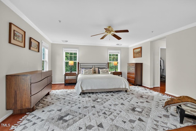 117 Sonoma Way, Chapel Hill, NC 27516 - bedroom featuring crown molding, wood finished floors, and a ceiling fan