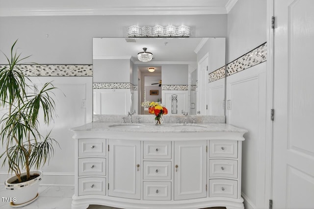 117 Sonoma Way, Chapel Hill, NC 27516 - full bath with double vanity, marble look tiles, and crown molding