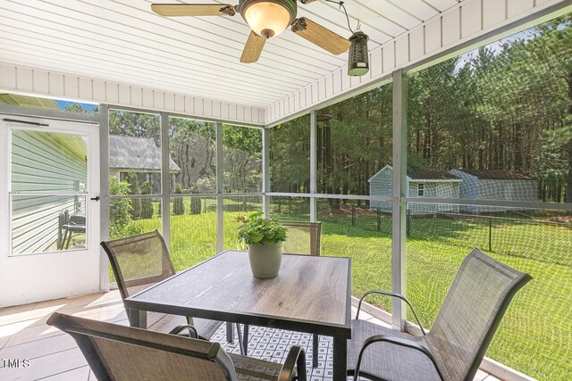 131 Abacos Ct, Clayton, NC 27520 - sunroom / solarium featuring outdoor dining area and a ceiling fan