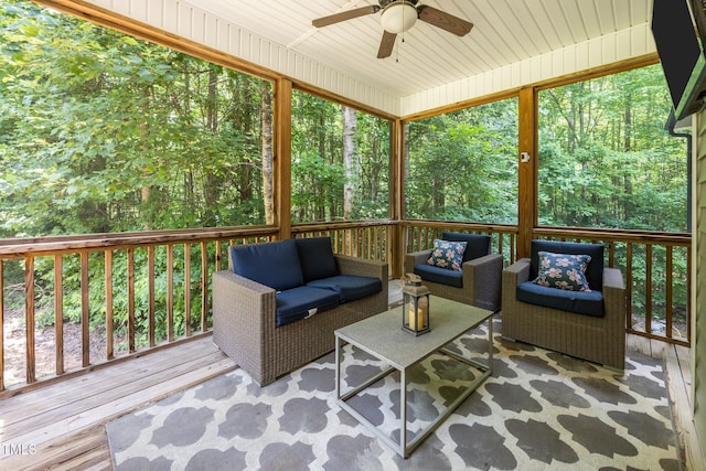 45 Chaucer Ct W, Zebulon, NC 27597 - sunroom / solarium with a ceiling fan, outdoor lounge area, and healthy amount of natural light