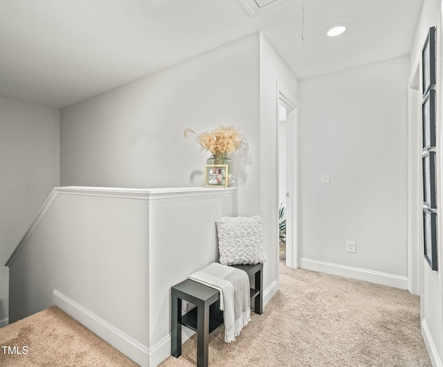 947 Weatherby Ln, Creedmoor, NC 27522 - hall featuring attic access, an upstairs landing, and carpet