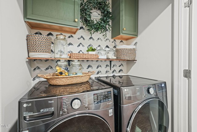 947 Weatherby Ln, Creedmoor, NC 27522 - laundry room with cabinet space and washer and dryer