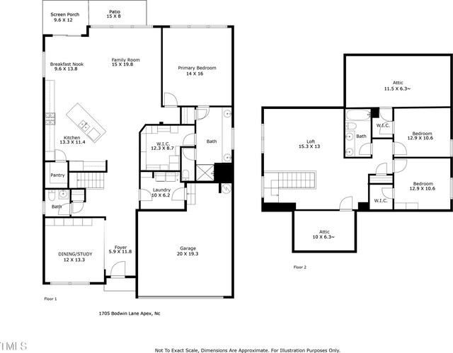 1705 Bodwin Ln, Apex, NC 27502 - view of floor plan / room layout