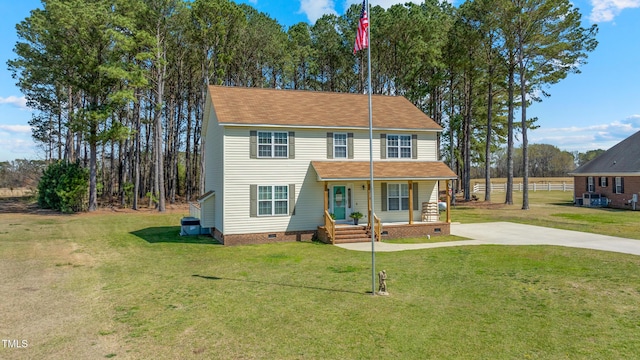317 Hunters Creek Dr, Goldsboro, NC 27534 - view of front of home featuring covered porch, crawl space, a front yard, and driveway