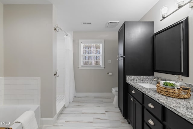 317 Hunters Creek Dr, Goldsboro, NC 27534 - full bathroom featuring toilet, vanity, marble look tile flooring, baseboards, and a bath