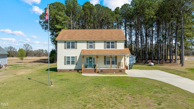 317 Hunters Creek Dr, Goldsboro, NC 27534 - view of front of home featuring crawl space, covered porch, a front yard, and concrete driveway