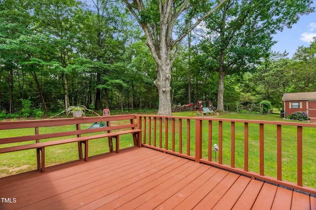 3315 Mebane Oaks Rd, Mebane, NC 27302 - wooden terrace with a playground and a lawn