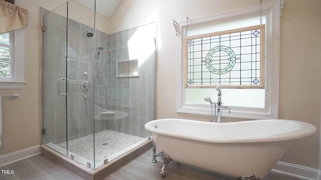 12037 Deer Run, Raleigh, NC 27614 - full bathroom featuring a stall shower, a freestanding bath, and tile patterned floors