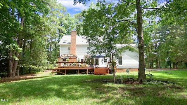 12037 Deer Run, Raleigh, NC 27614 - rear view of property featuring a deck, a yard, a chimney, and crawl space