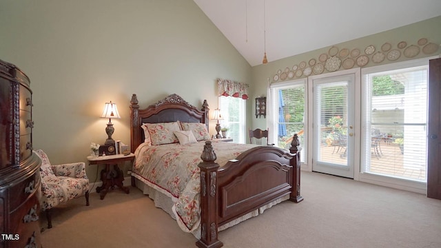 12037 Deer Run, Raleigh, NC 27614 - bedroom with access to outside, light carpet, multiple windows, and high vaulted ceiling