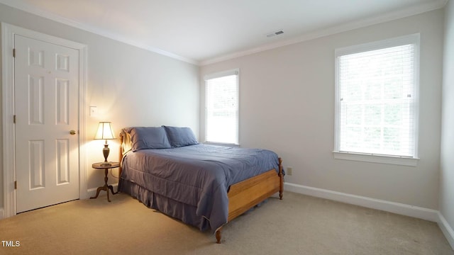 12037 Deer Run, Raleigh, NC 27614 - bedroom with multiple windows, light carpet, and ornamental molding
