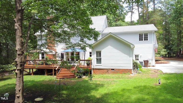 12037 Deer Run, Raleigh, NC 27614 - back of house with crawl space, a yard, a deck, and a shingled roof