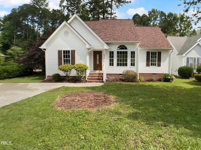 3509 Neptune Dr, Raleigh, NC 27604 - view of front facade with crawl space, a shingled roof, and a front yard