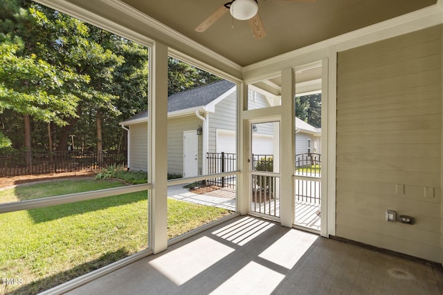 511 Mill Hopper Ln, Apex, NC 27502 - unfurnished sunroom with a ceiling fan and plenty of natural light
