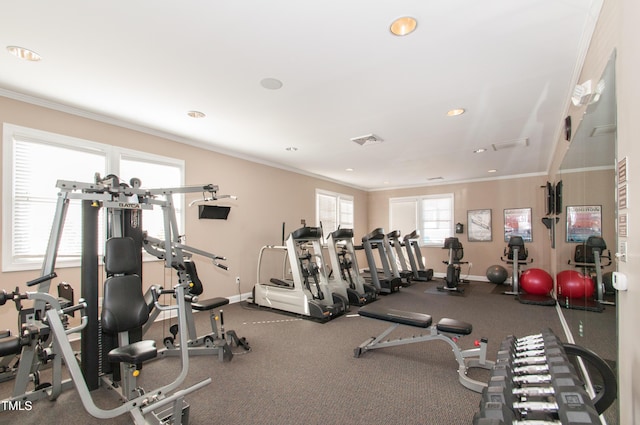 9141 Falkwood Rd, Raleigh, NC 27617 - workout area with crown molding and recessed lighting