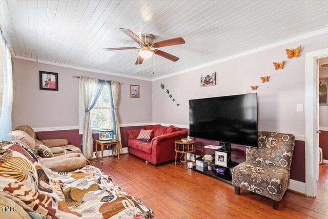 506 Currin St, Durham, NC 27703 - living area with a ceiling fan, wood finished floors, ornamental molding, and wood ceiling