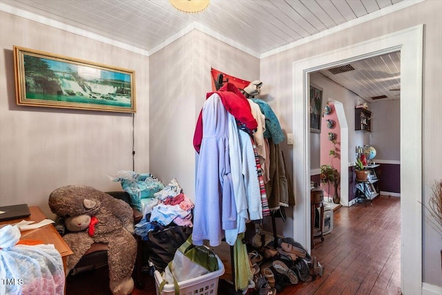 506 Currin St, Durham, NC 27703 - corridor featuring hardwood / wood-style floors and crown molding