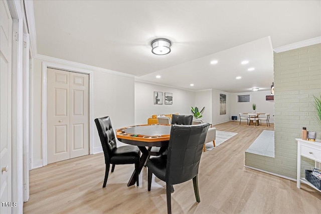 800 Camden Ave, Durham, NC 27701 - dining room with light wood-type flooring, crown molding, and recessed lighting