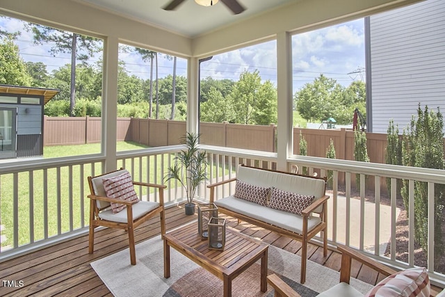 554 Beacon Ridge Blvd, Chapel Hill, NC 27516 - sunroom featuring a ceiling fan, plenty of natural light, and outdoor lounge area
