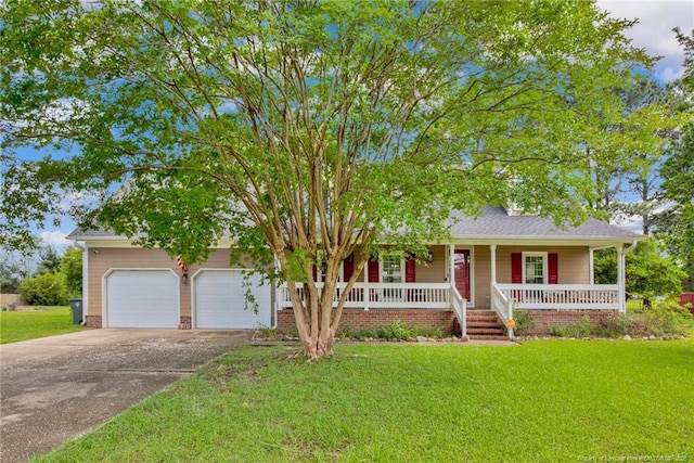 6745 Foxberry Rd, Fayetteville, NC 28314 - view of front facade featuring driveway, an attached garage, a porch, and a front yard