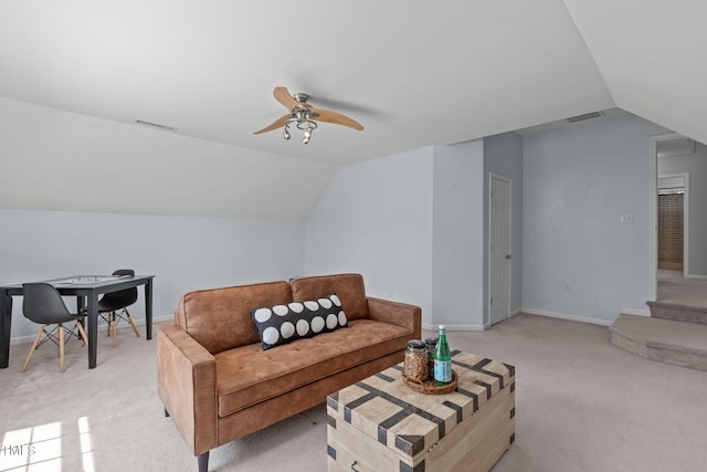 4804 Carmen Ln, Durham, NC 27707 - living area with light colored carpet, lofted ceiling, and a ceiling fan