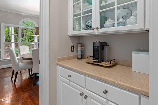 603 Edburton Ct, Hillsborough, NC 27278 - bar featuring dark wood-style flooring and crown molding