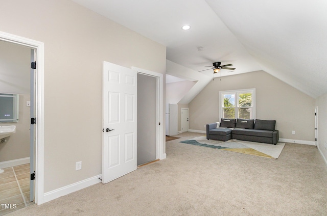 2324 Dahlgreen Rd, Raleigh, NC 27615 - additional living space featuring a ceiling fan, carpet floors, vaulted ceiling, and recessed lighting