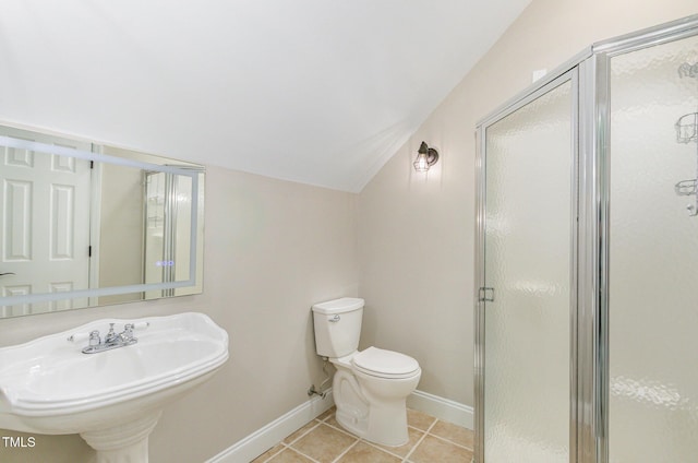 2324 Dahlgreen Rd, Raleigh, NC 27615 - full bathroom with a shower stall, tile patterned flooring, and lofted ceiling