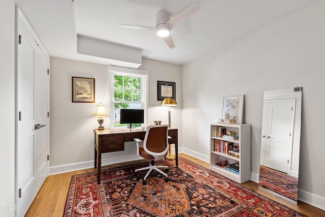 433 Rosehaven Dr, Raleigh, NC 27609 - office area featuring wood finished floors and a ceiling fan