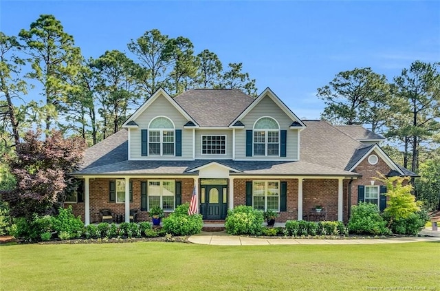 6558 Countryside Dr, Fayetteville, NC 28311 - view of front of property featuring a porch, a front yard, brick siding, and roof with shingles