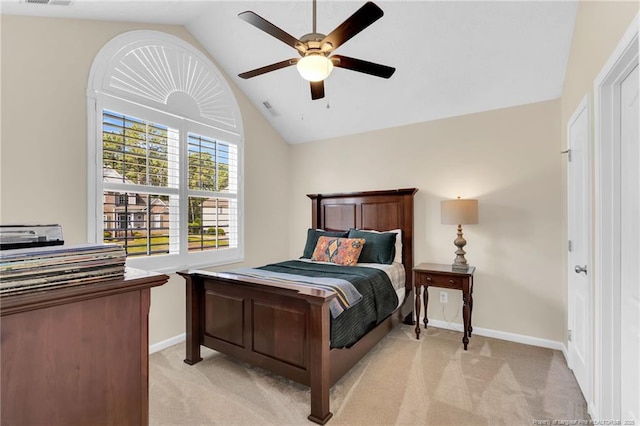 6558 Countryside Dr, Fayetteville, NC 28311 - bedroom featuring vaulted ceiling, light carpet, baseboards, and a ceiling fan