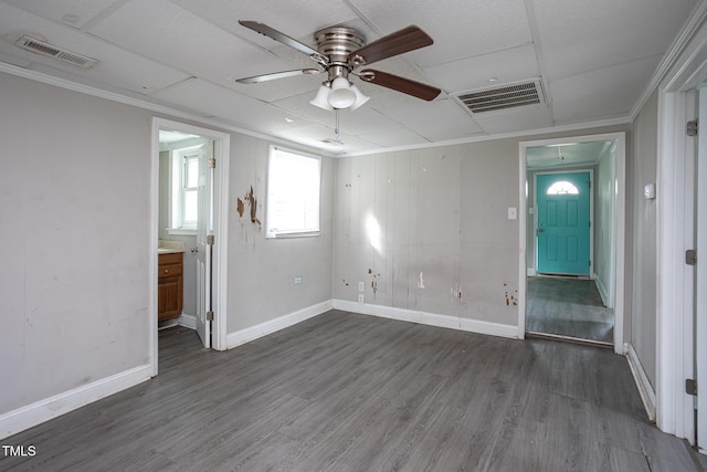 306 W Main St, Pine Level, NC 27568 - spare room featuring ceiling fan, dark wood finished floors, and baseboards