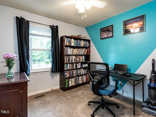 203 Lane Of Sir Kay, Garner, NC 27529 - carpeted home office with plenty of natural light, a ceiling fan, and a textured ceiling