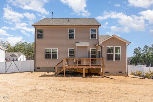 40 Ironwood Blvd, Youngsville, NC 27596 - back of property featuring crawl space, a deck, a gate, and a fenced backyard