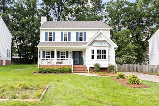 16 Cedar Hill Dr, Durham, NC 27713 - view of front of property featuring covered porch, a chimney, and roof with shingles