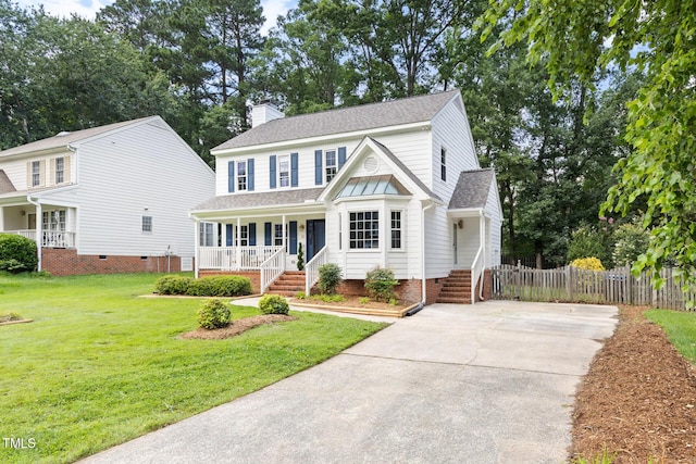 16 Cedar Hill Dr, Durham, NC 27713 - traditional-style home with a porch, roof with shingles, driveway, a chimney, and crawl space