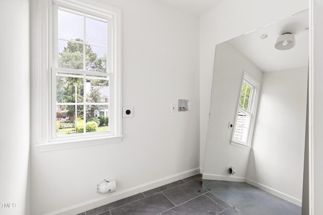 16 Cedar Hill Dr, Durham, NC 27713 - laundry area featuring hookup for an electric dryer, washer hookup, and dark tile patterned floors