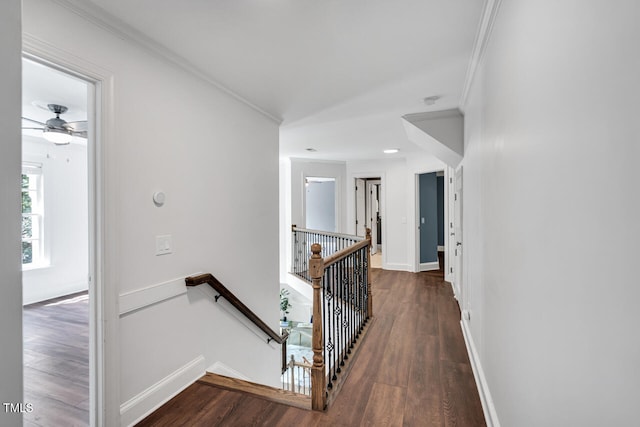 12 Gatesway Ct, Durham, NC 27707 - hall featuring an upstairs landing, crown molding, wood finished floors, and recessed lighting
